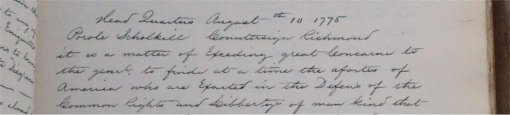 portion of a page from the Wheeler orderly book
