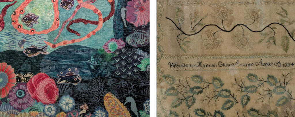 1834 sampler and a modern quilt detail